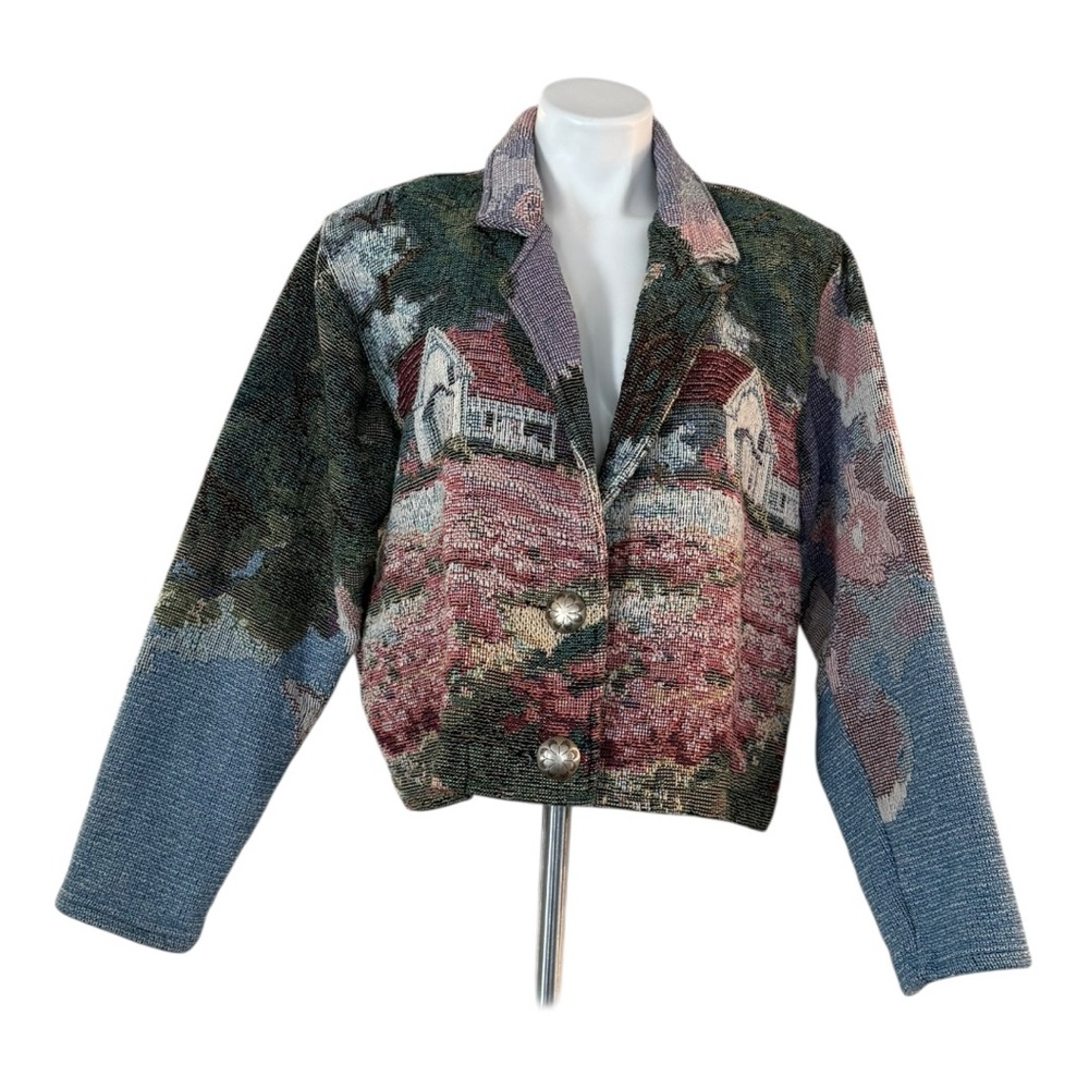 PAINTED PONY Vintage Tapesty Blanket Cropped Jacket Country Cottage Size M - Picture 10 of 15
